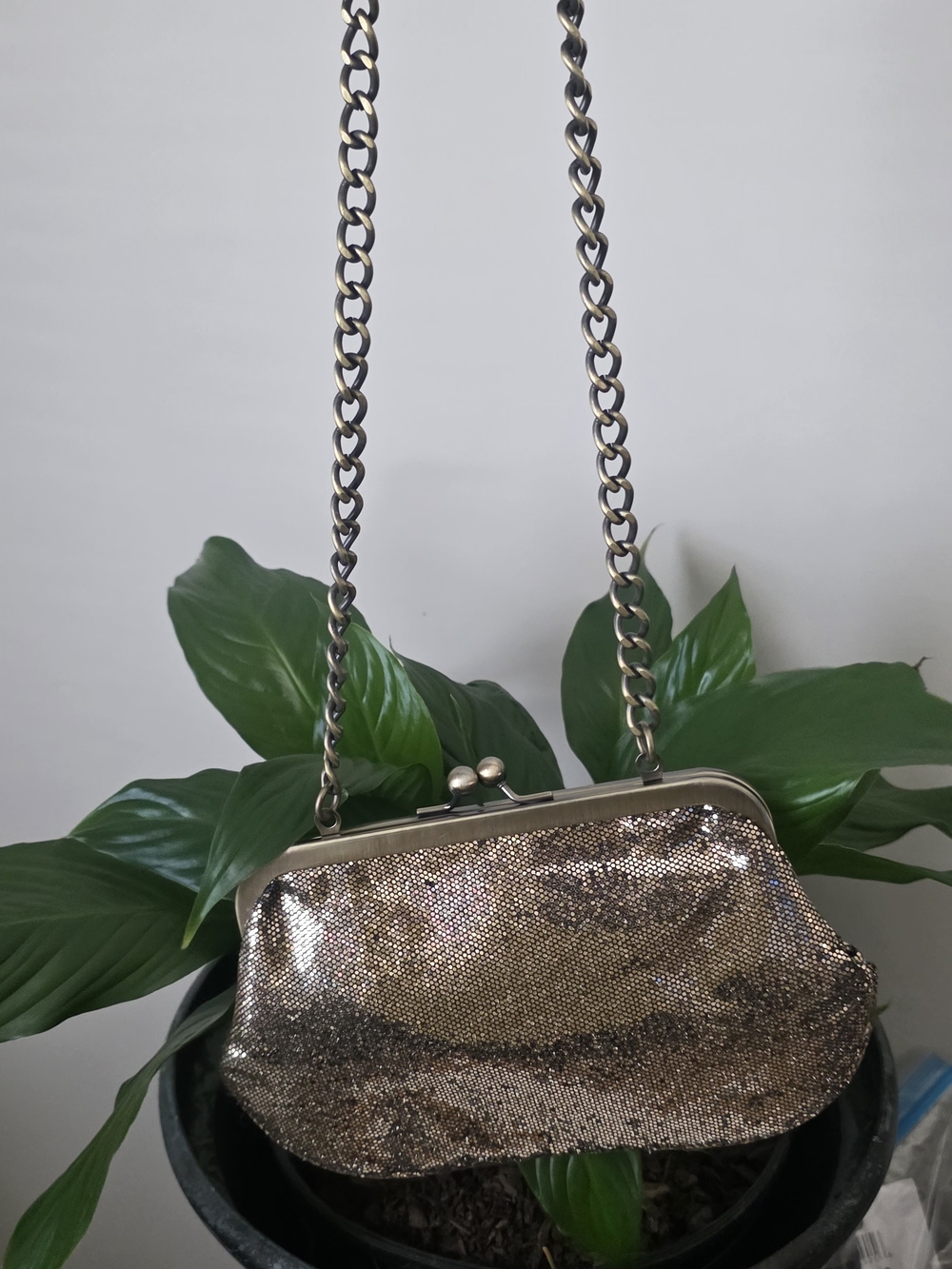 Express Vintage Metallic Bronze Sequin Chain Shoulder Bag